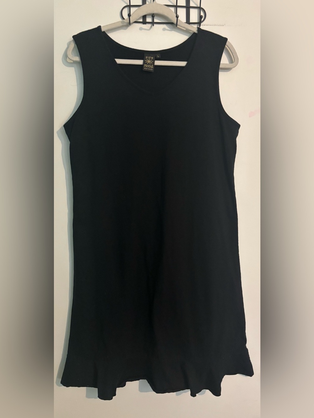 90s Sun Moda USA Black Sleevless Cotton Swim Cover up Ruffle Hemline Large